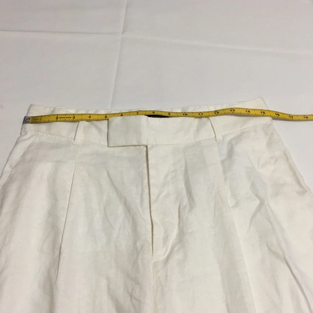 Banana Republic Wide Leg Pants Women Size 10 White Linen Blend Pleated Trousers